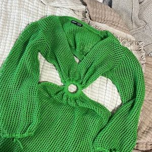 LIME GREEN BEACH COVER UP DRESS KNITTED WITH CUT OUTS